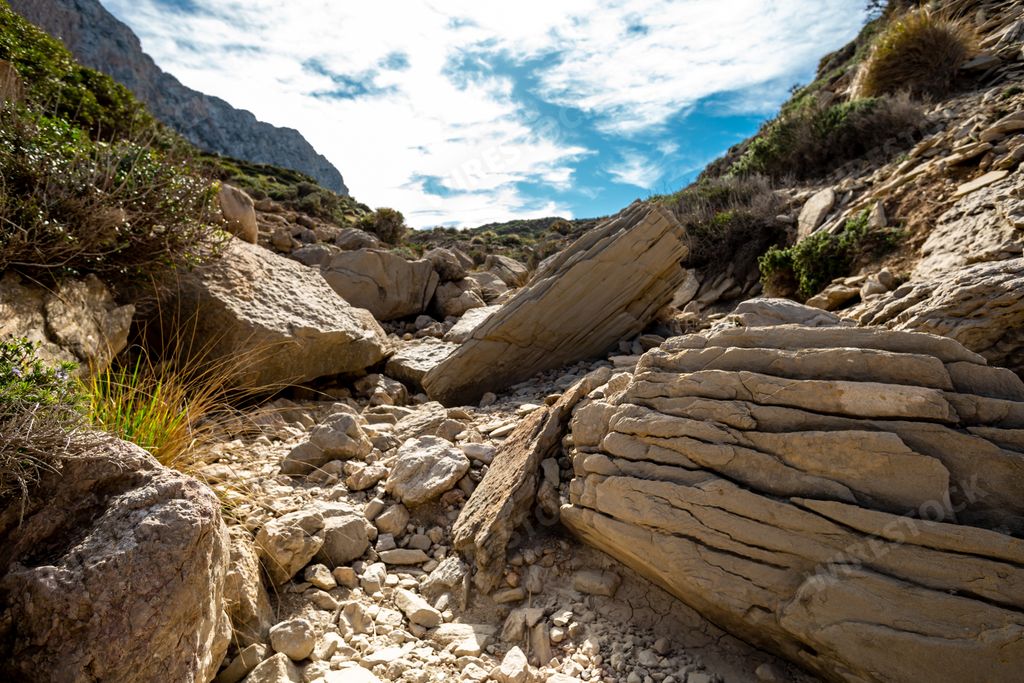 A shot of rugged cliffs in Mallorca - port de Pollenca Cala Boquer