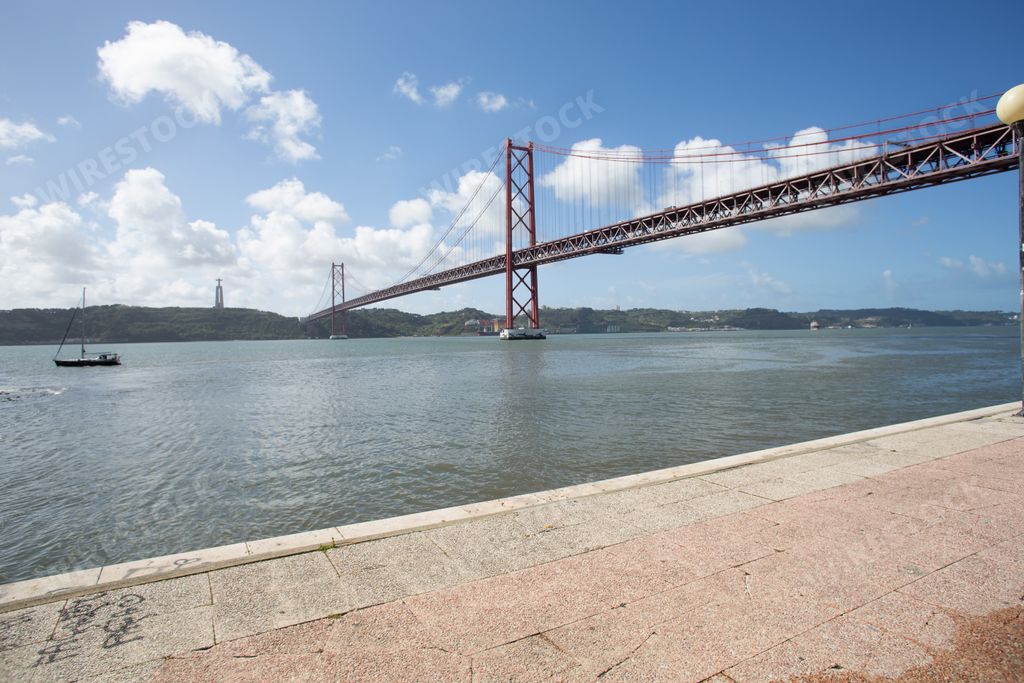 A view of the bridge above the sea in Lisbon Capital City of Portugal