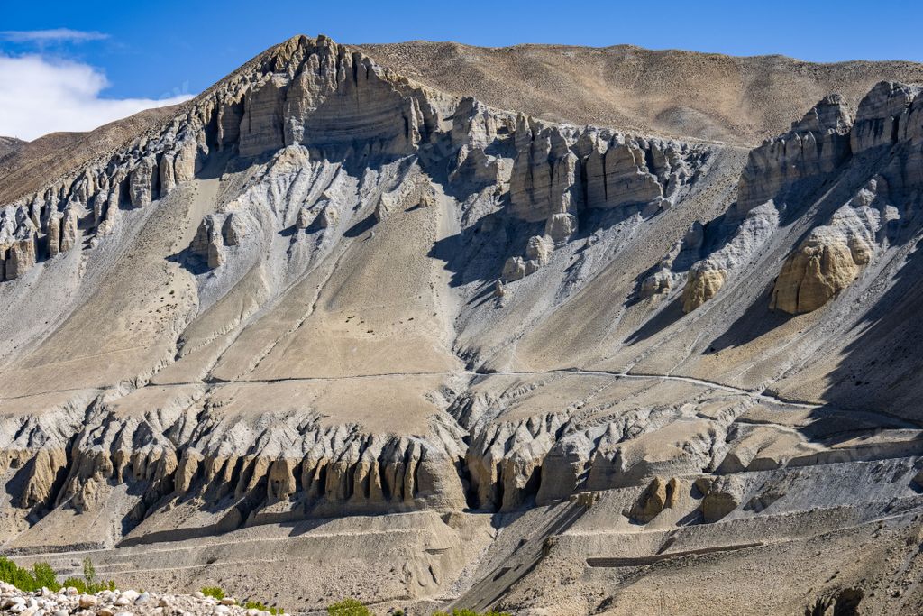 The Epic rock formations and Nilgiri Mountain, Upper Mustang, Nepal, Annapurna