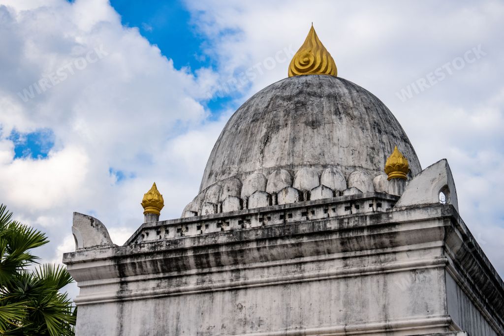 A low-angle view of the Wat Visoun temple located in Luang Prabang, Laos