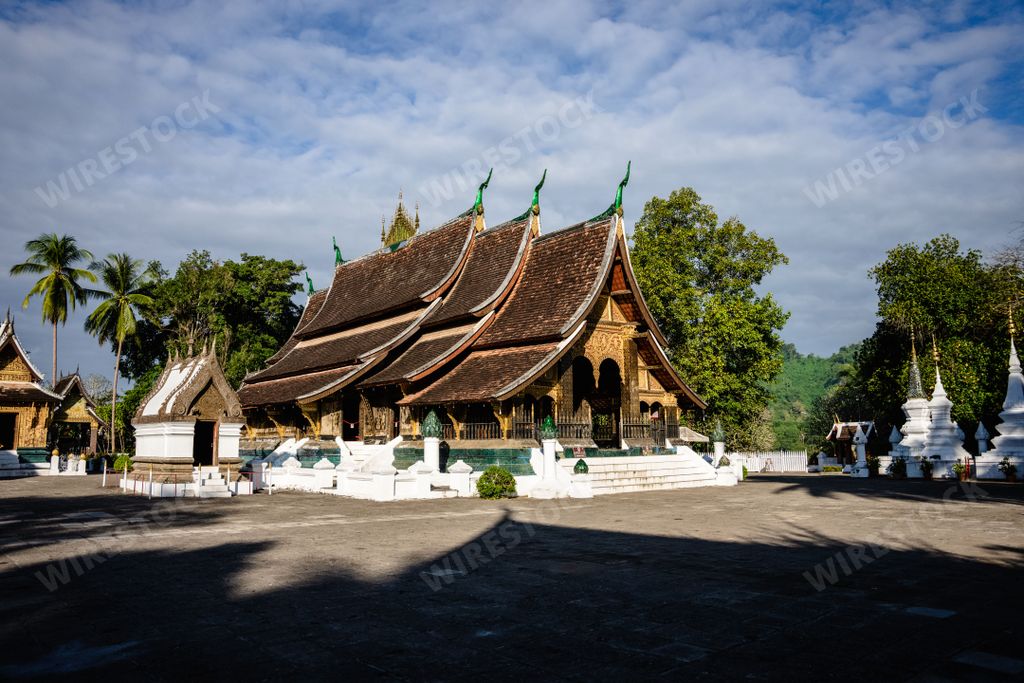 A scenic view of the beautiful architecture of Wat Xiengthong temple located in Luang Phrabang, Laos