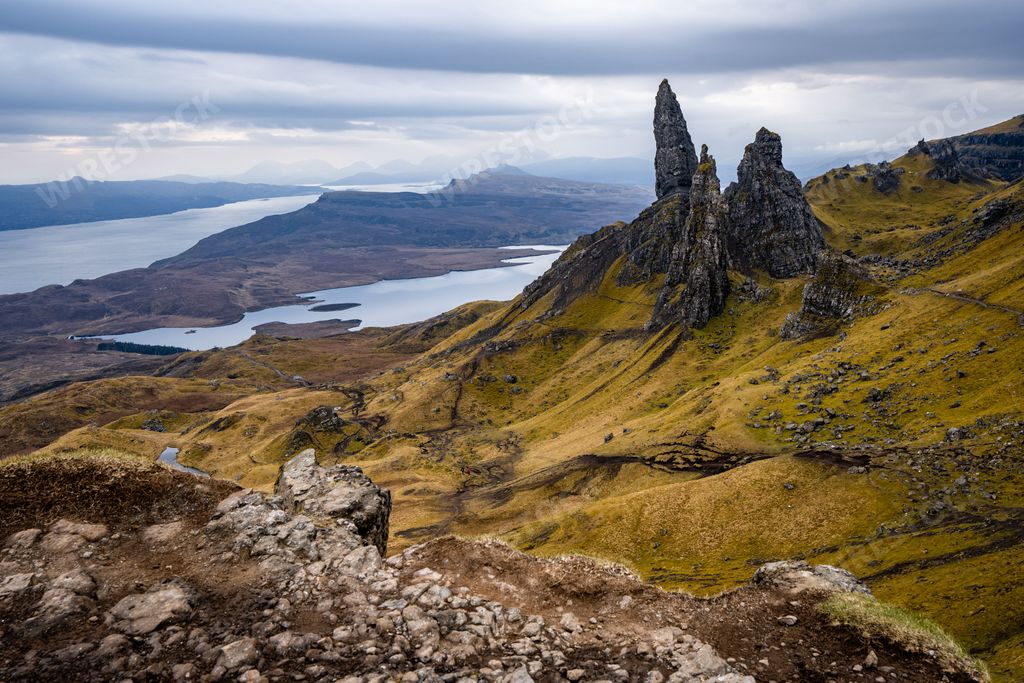 A beautiful shot of the Old Man of Storr rock formation on the Isle of Skye