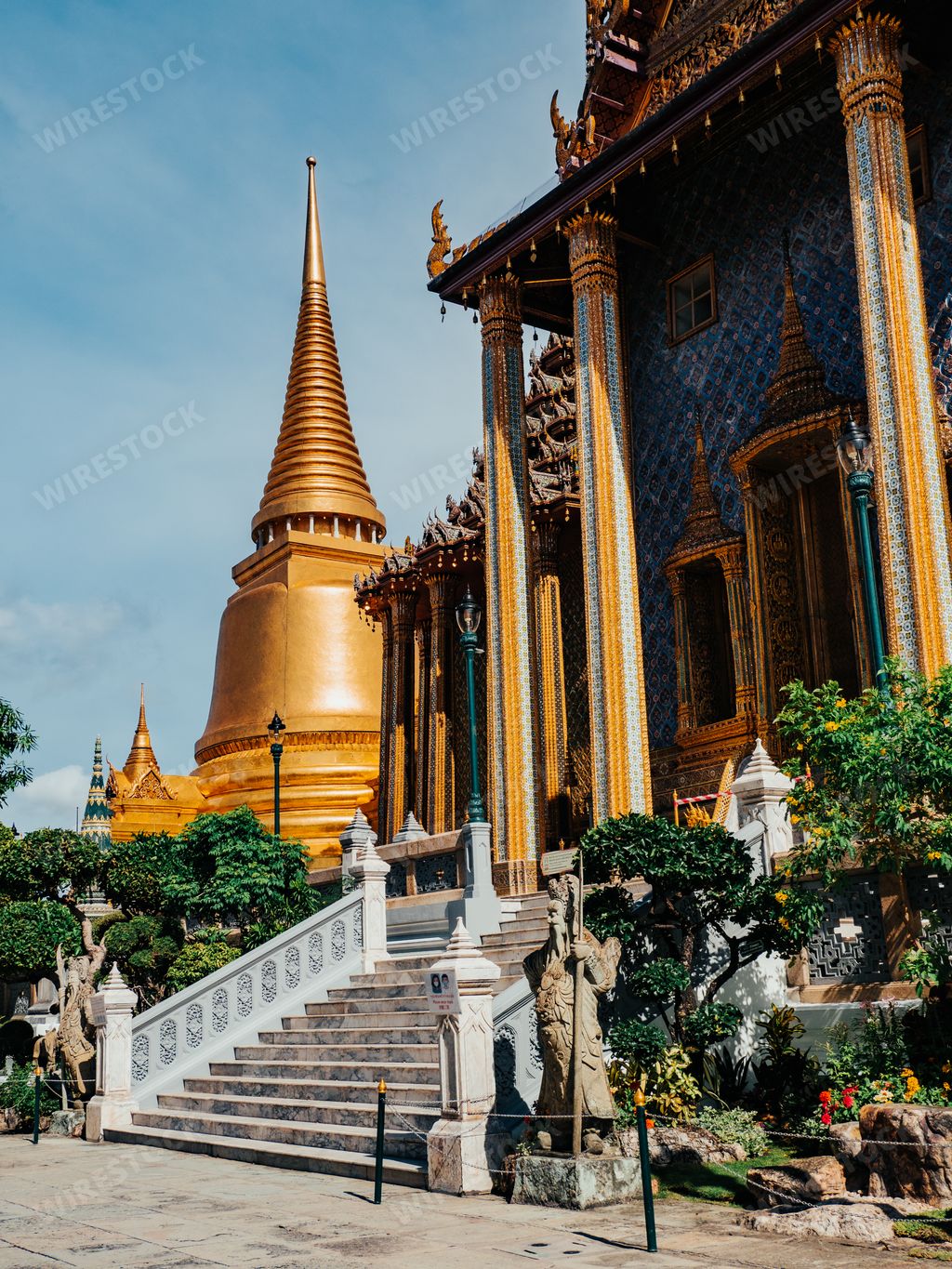 A beautiful view of Grand Palace and Emerald Buddha Temple Complex in Bangkok, Thailand