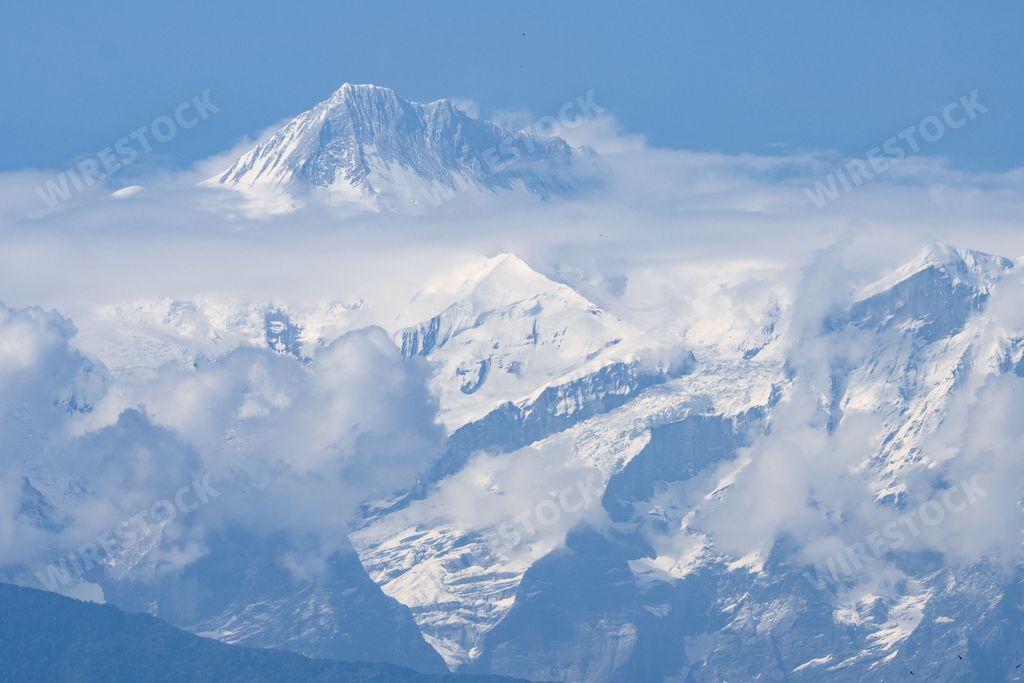 The beautiful view of the Annapurna mountain range. Himalayas, Pokhara, Nepal, South Asia.