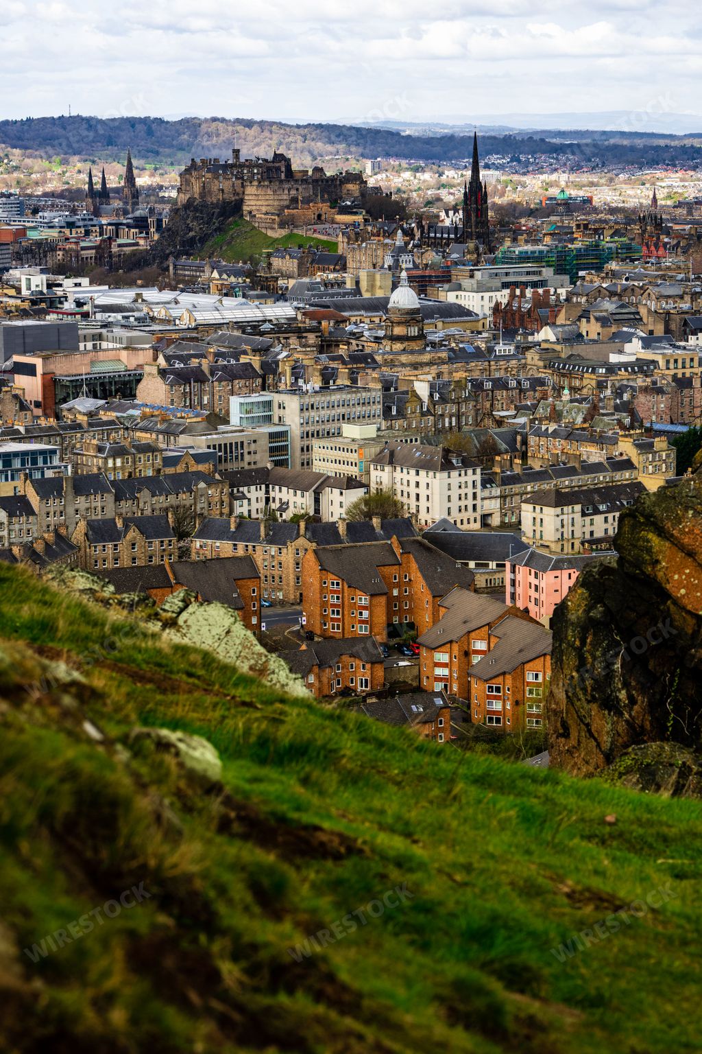 An overlooking view of Edinburgh from Arthur's Seat hill.