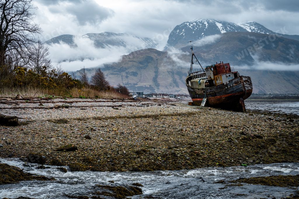 An old boat of Caol, Corpach Shipwreck in the Scottish Highlands, UK