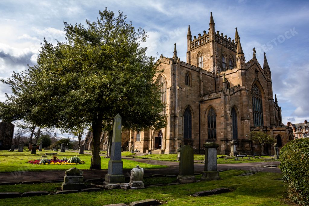 The Dunfermline Abbey cathedral and church in Dunfermline, Fife, Scotland, UK