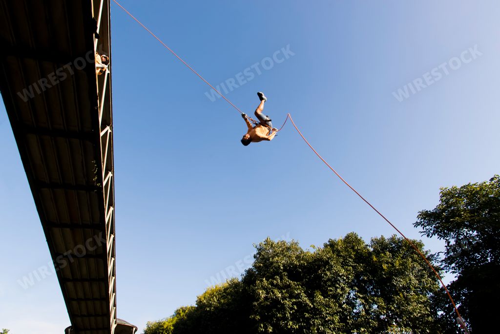 A Hispanic male Rappel practitioner doing extreme and dangerous marbalisms. Salvador Bahia Brazil.