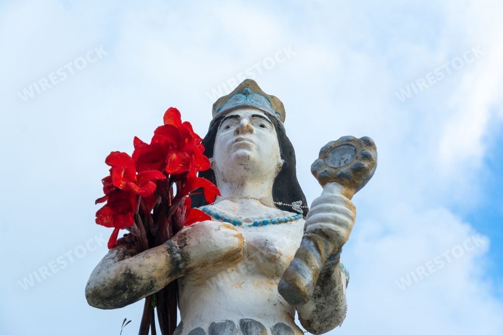 A beautiful view of the Iemanja statue in the Rio Vermelho beach in Salvador, Brazil