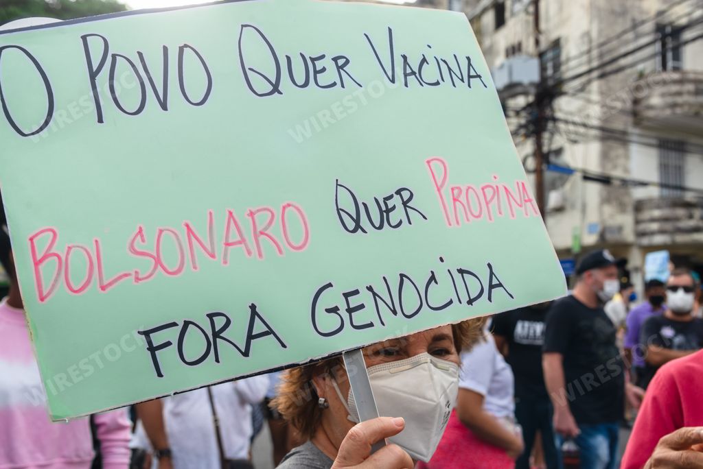 A young Brazilian in a mask protesting President Jair Bolsonaro in the city of Salvador.