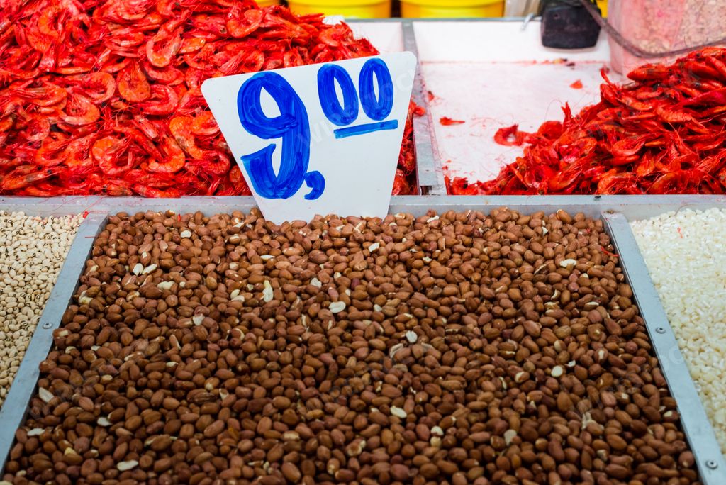 Peanuts for sale at the famous and grandiose Sao Joaquim fair. Salvador, Bahia, Brazil