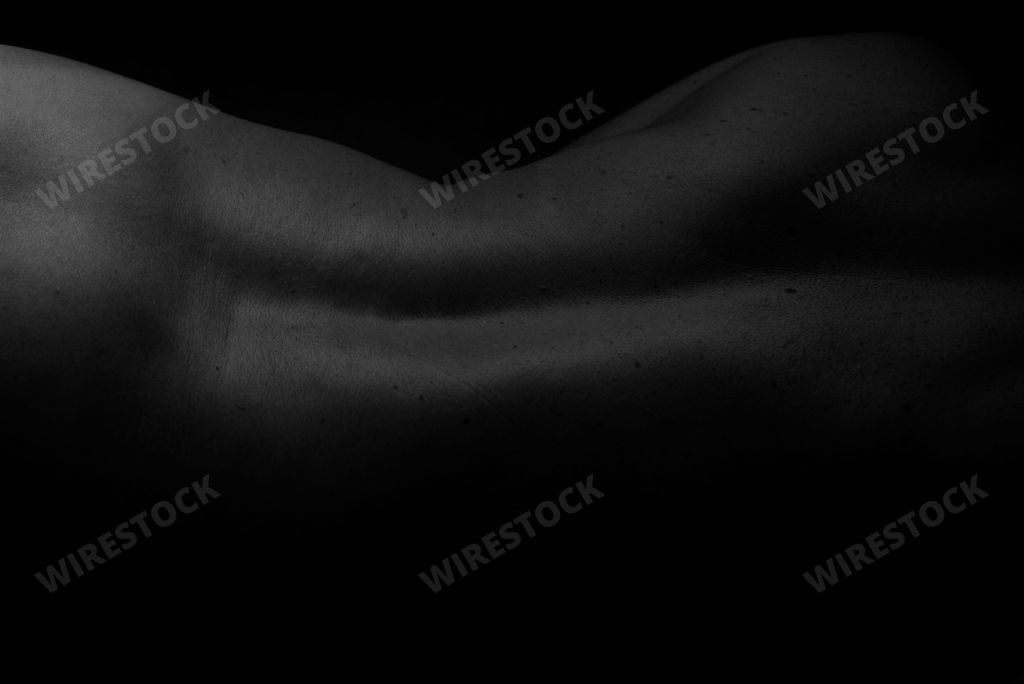 Female Nude silhouette. Black and white portrait. Sexy mature woman. Young adult with Naked Body.