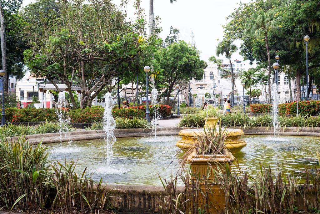 Salvador, Bahia, Brazil - October 29, 2022: View of the fountain in Campo Grande Square, also known as Praca 2 de Julho. Salvador city.