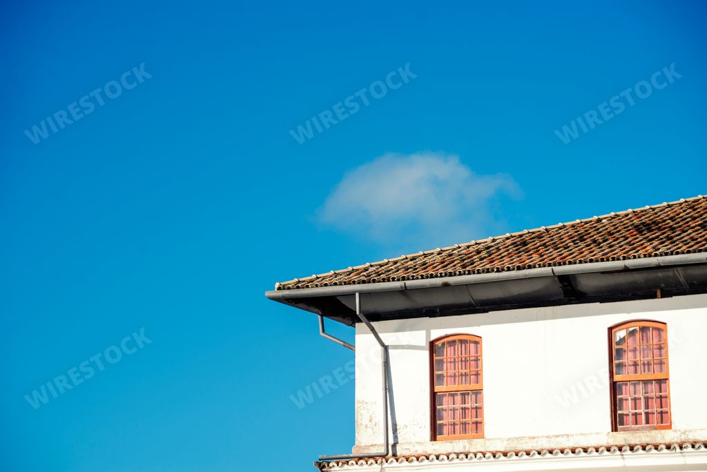 A bottom view of the facade of an old building against the sky in Salvador, Bahia, Brazil
