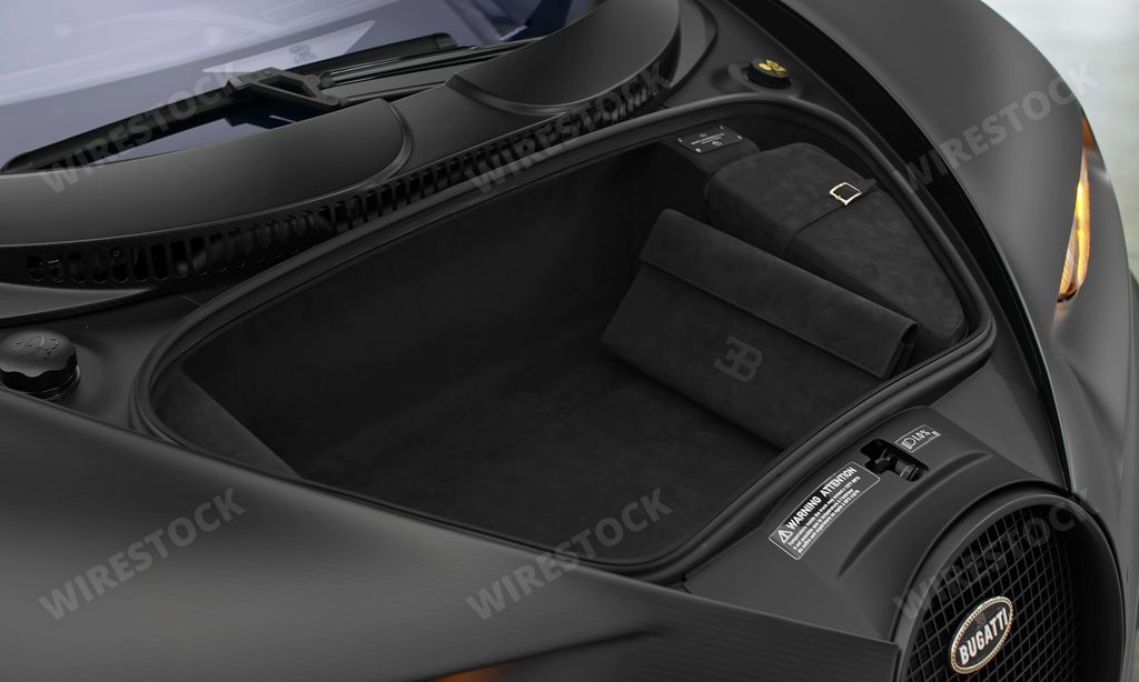 The details of a matte black Bugatti Chiron