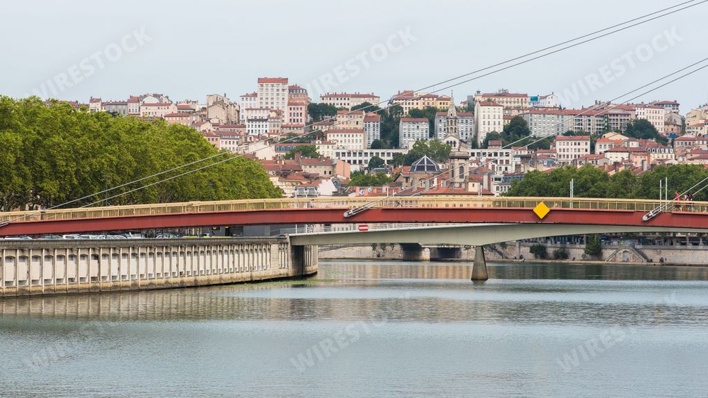 A steel bridge over the river in Lyon France