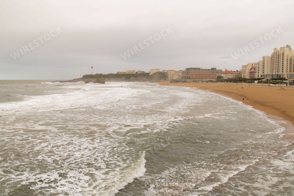 Biarritz in France, panorama of the beach, the grande plage