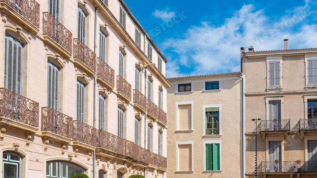 Nimes in the south of France, colorful houses in the old town
