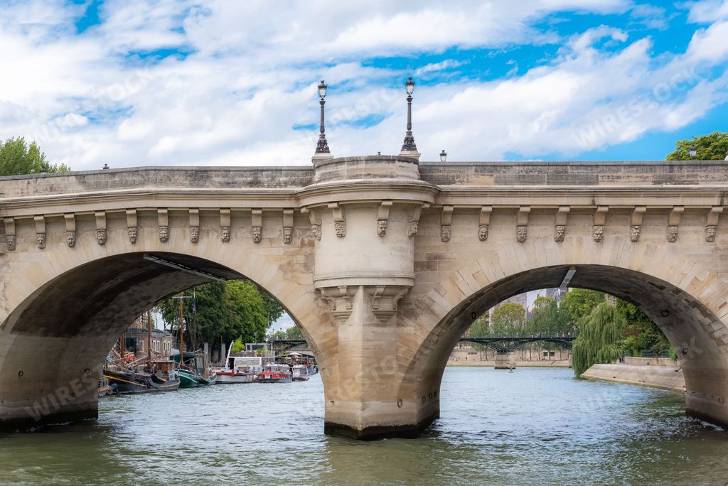 Paris, panorama of the Pont-Neuf, with typical buildings in background quai de Conti