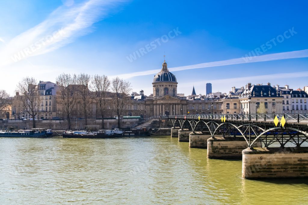 Paris, the Pont des Arts on the Seine, and the Institut de France, beautiful monument