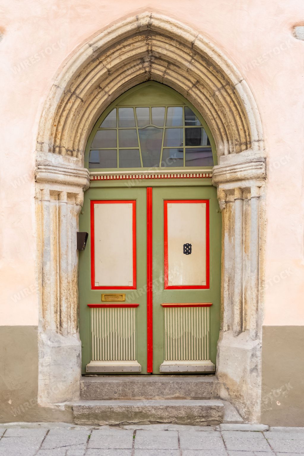 Tallinn in Estonia, wooden colorful door in the medieval city, typical house