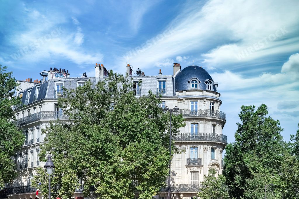 Paris, typical facade and dome, beautiful building place de la Bastille