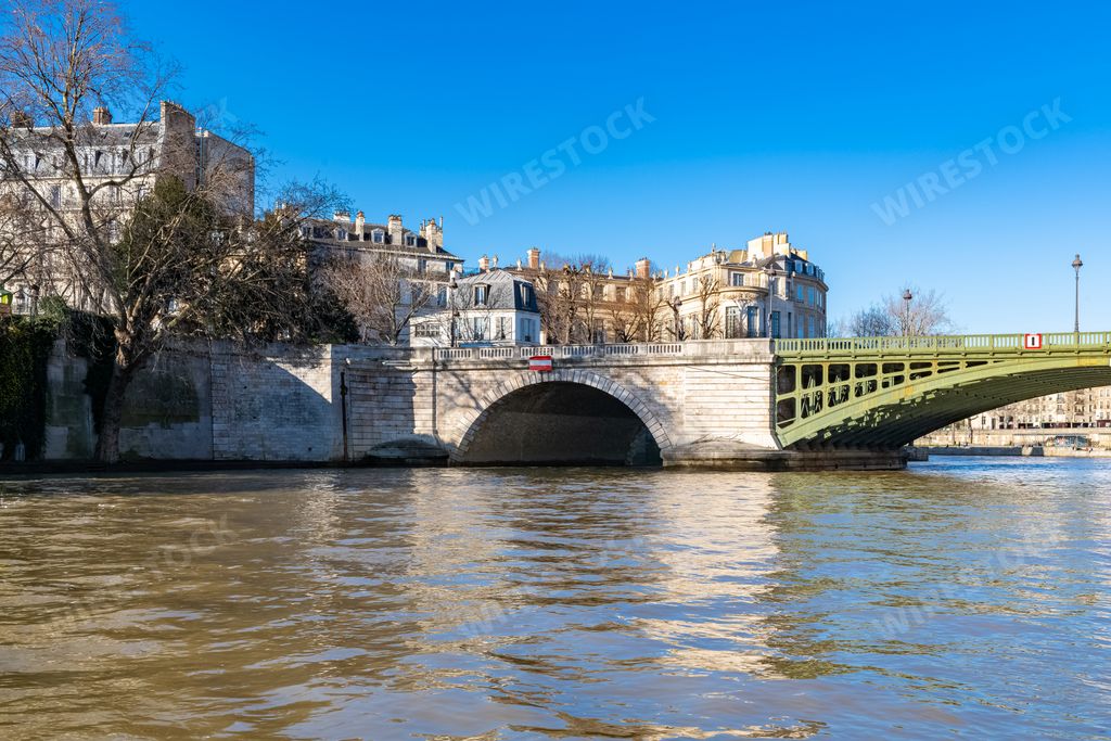 Paris, panorama of the Sully bridge on the ile de la Cite, view on the Seine