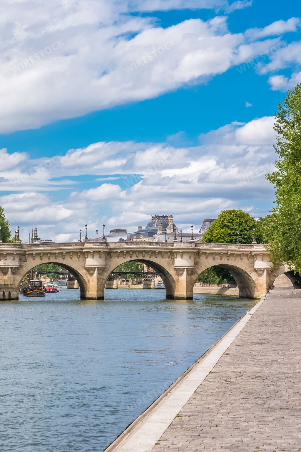 An old Pont Neuf bridge across the river Seine in Paris, France