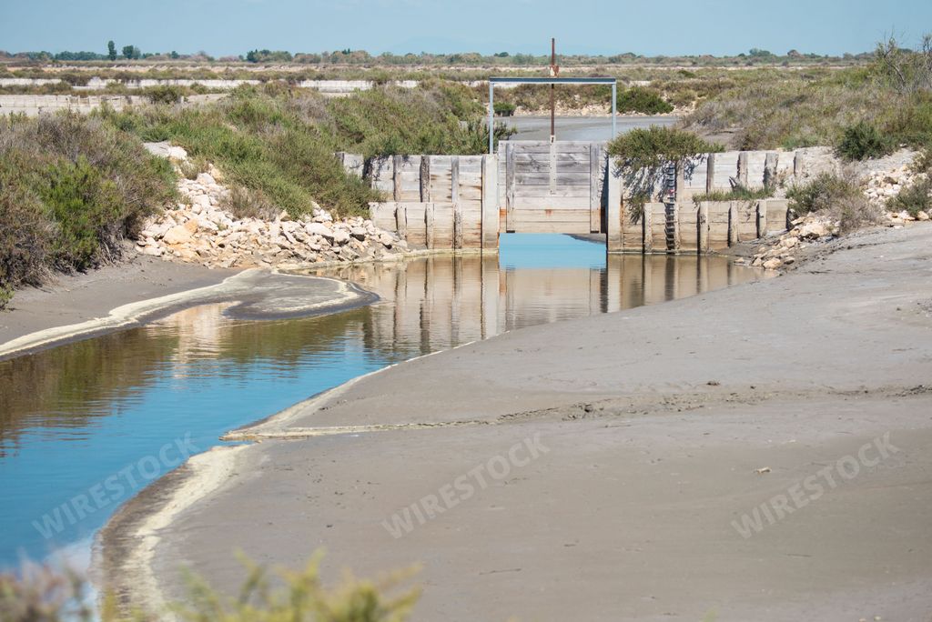 Aigues-Mortes, Salins du Midi, panorama with salt marshes