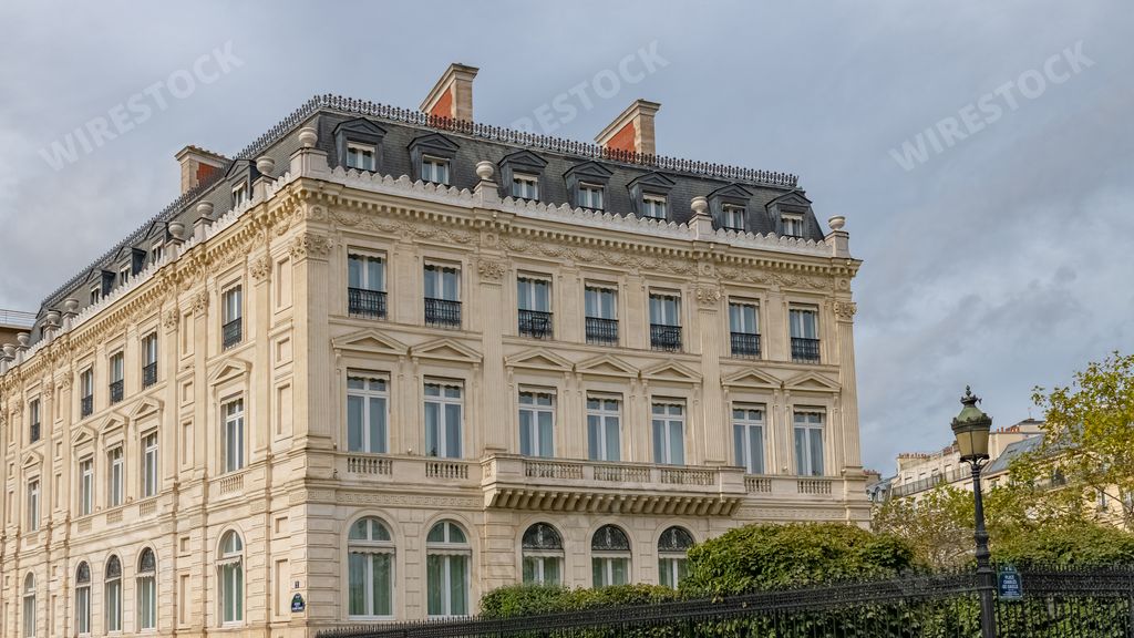 Paris, Bastille, beautiful harbor with houseboats, and typical facade in background