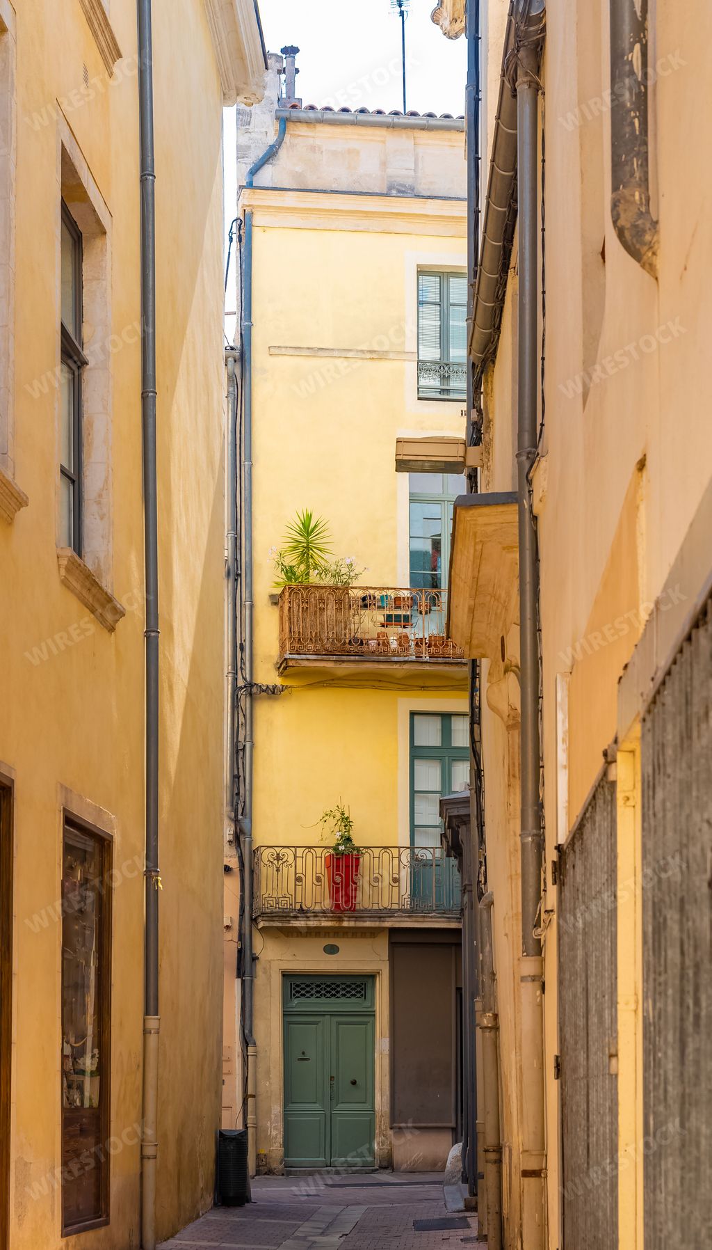 Nimes in the south of France, colorful houses in the old town