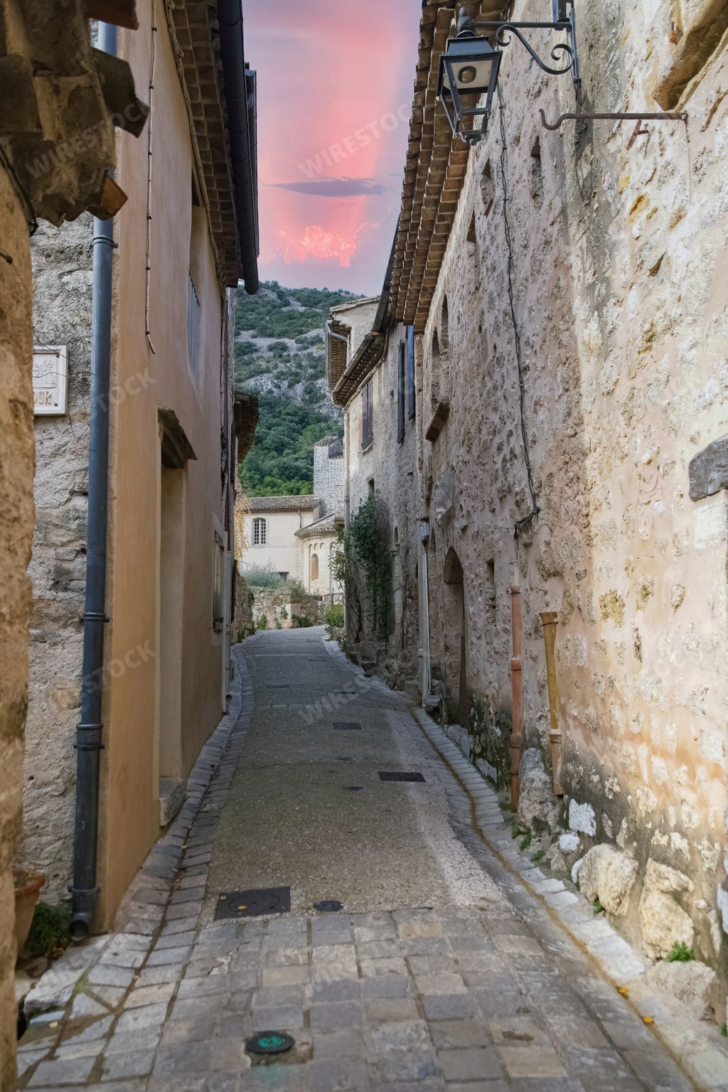 Saint-Guilhem-le-Desert in France, view of the village, typical street and houses