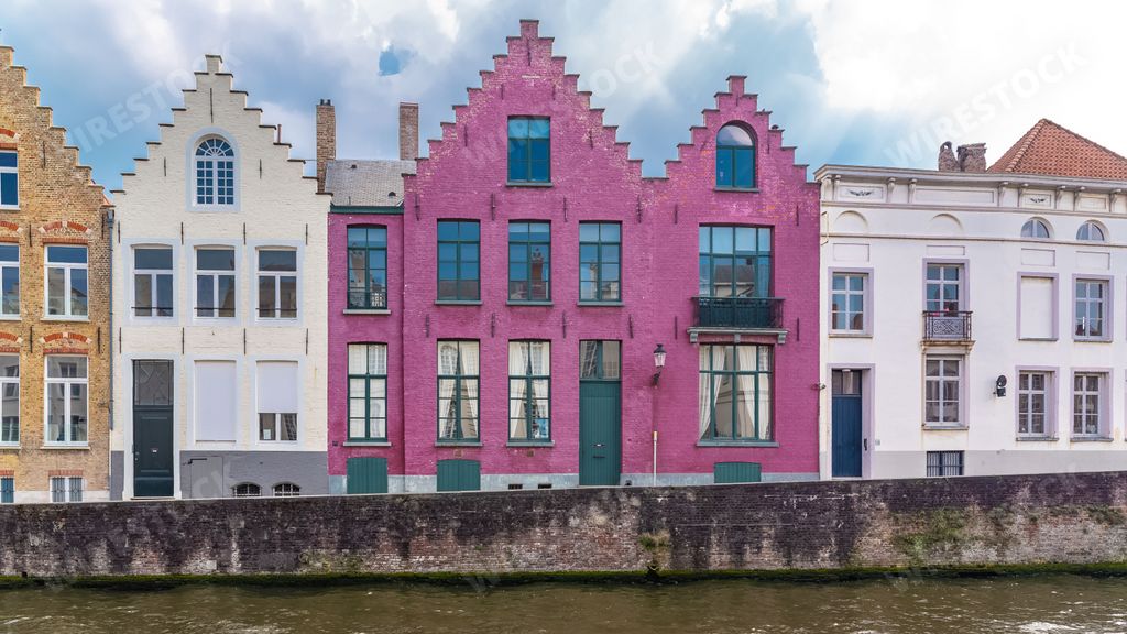 Bruges in Belgium, beautiful typical houses on the canal