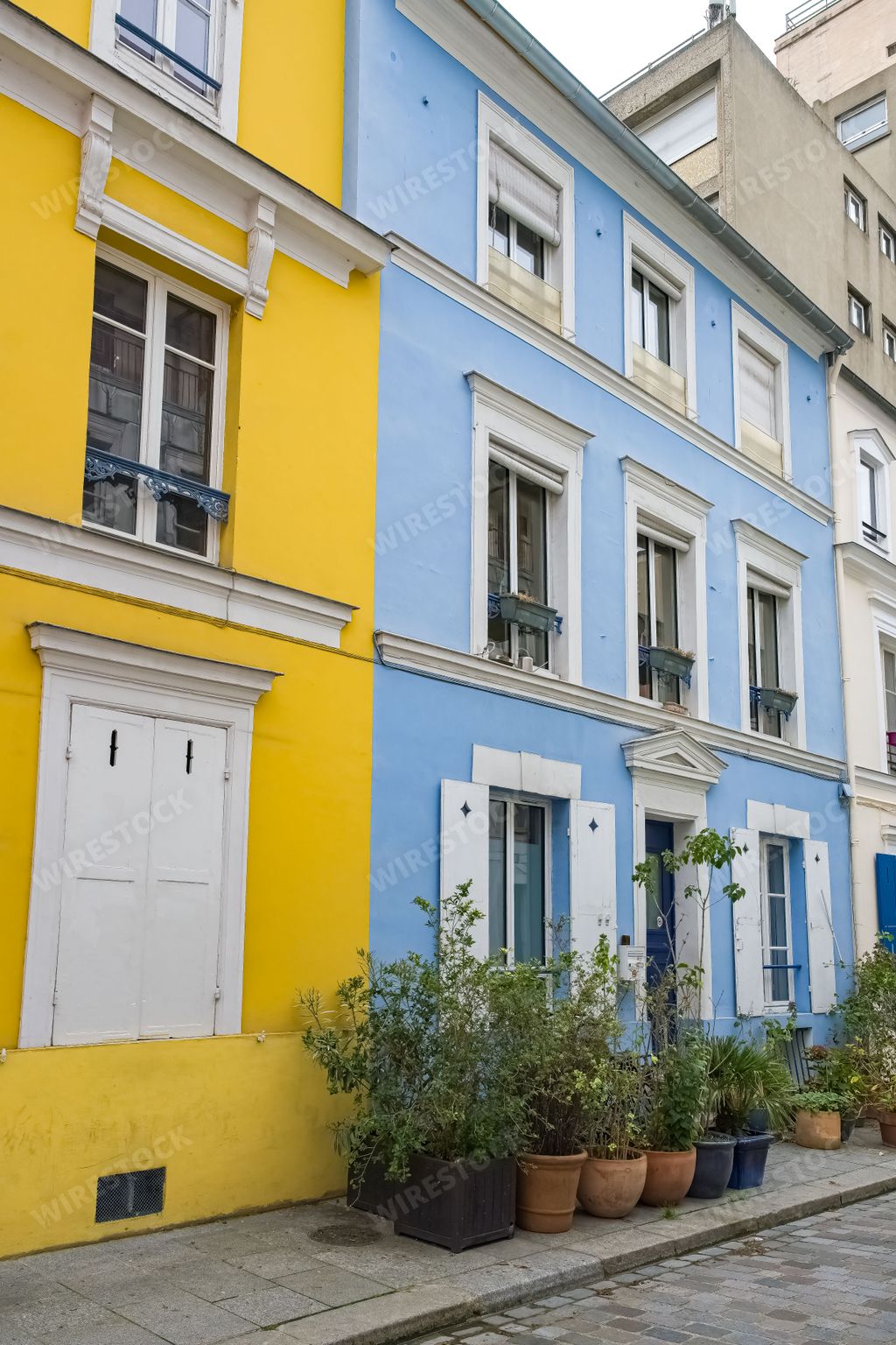 Paris, colorful houses rue Cremieux, typical street in the 12e arrondissement