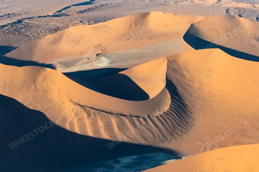 Namibia, aerial view of the Namib desert, wild landscape, panorama in rain season