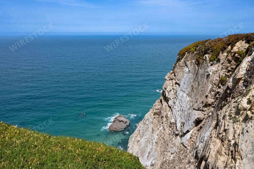 Cabo da Roca in Portugal, the cliffs under the Atlantic sea in summer
