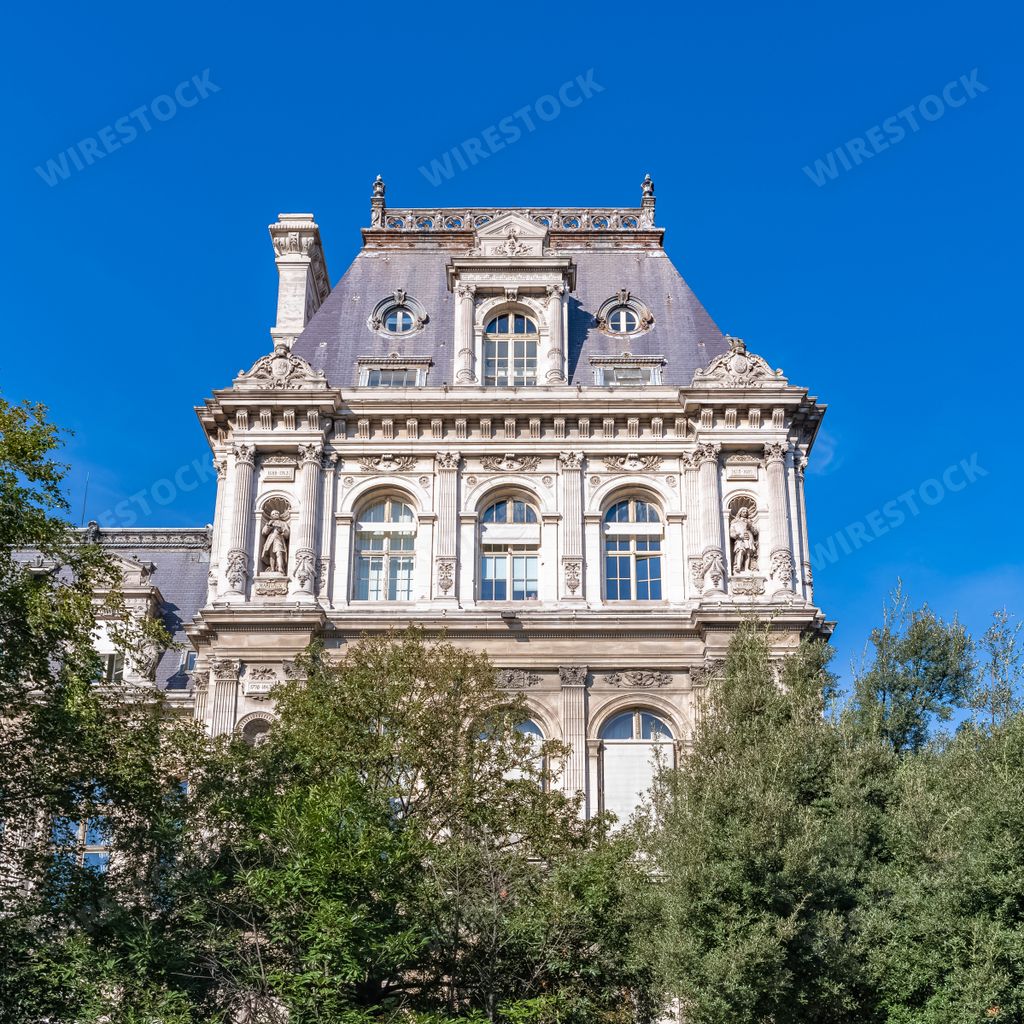 Paris, the facade of the Hotel de Ville, city hall of the French capital
