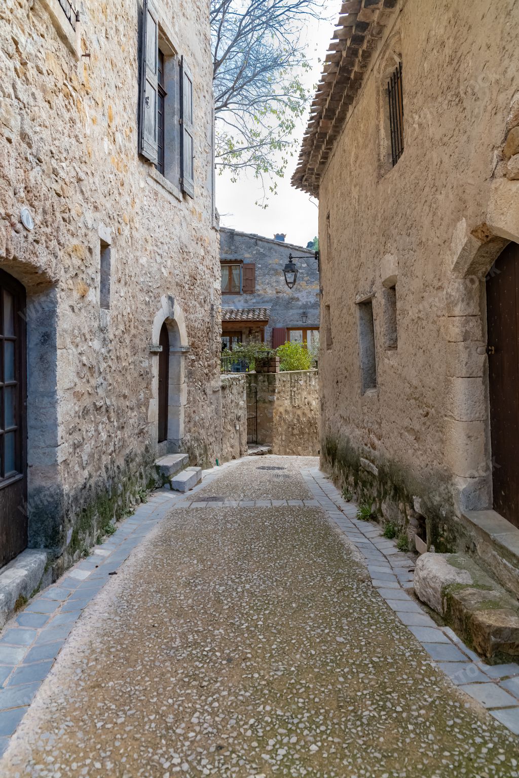 Saint-Guilhem-le-Desert in France, view of the village, typical street and houses
