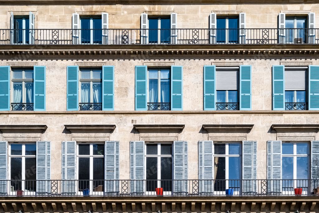 Paris, panorama of the rue de Rivoli, typical building, parisian facade