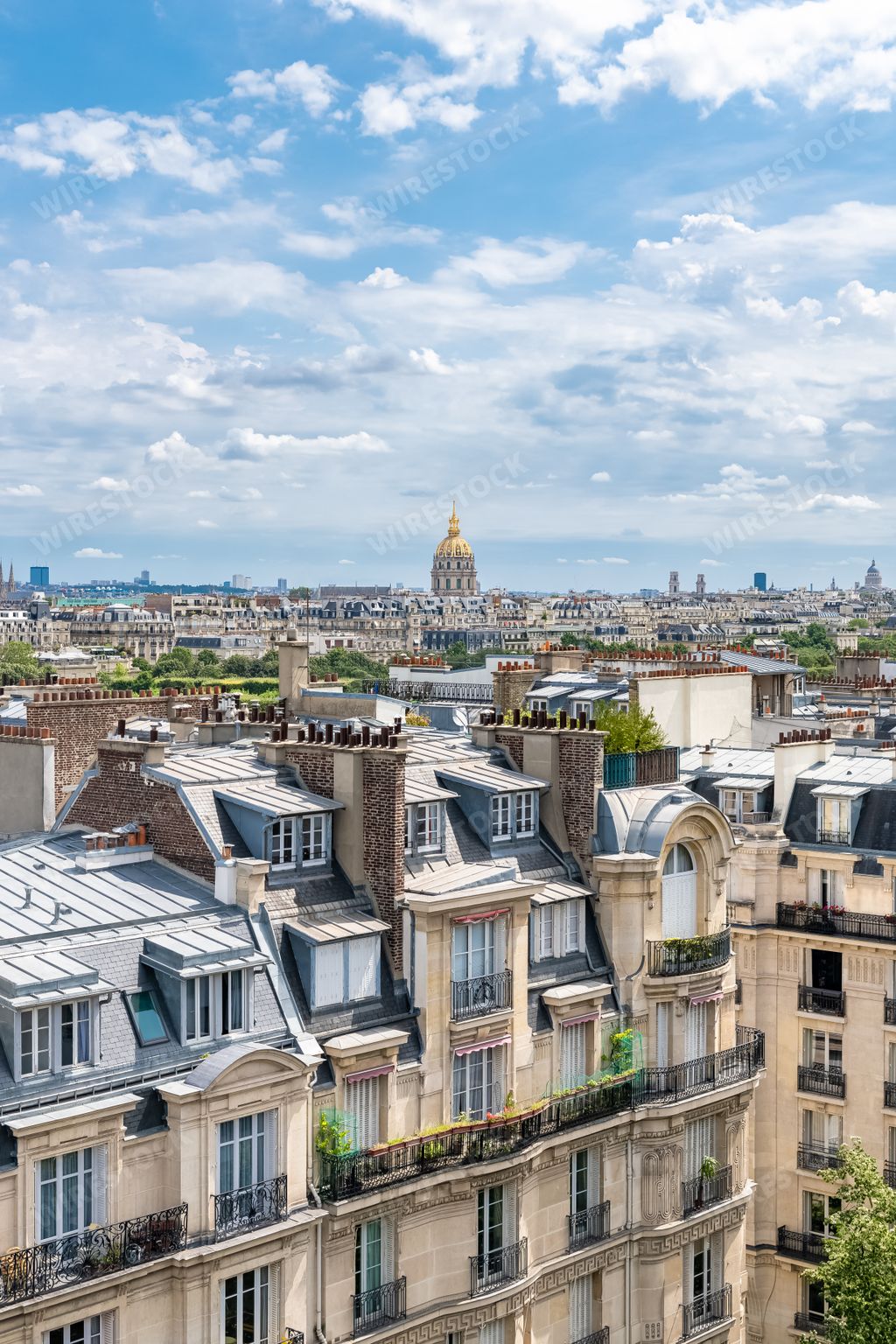 Paris, aerial view of the city, with the Invalides dome in background