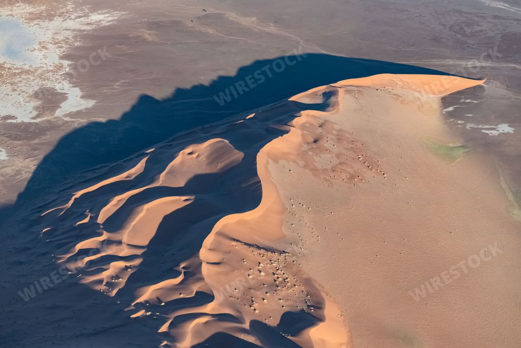 Namibia, aerial view of the Namib desert, wild landscape, panorama in rain season