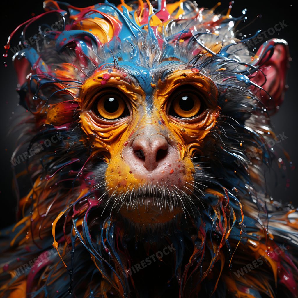An AI generated illustration of A primate with an unusual hairdo is featured in a portrait, looking directly into the camera