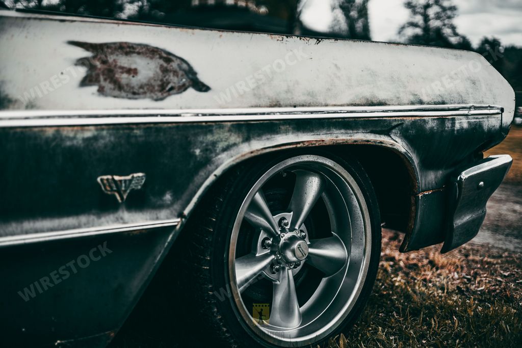 A closeup of an old black classic Chevrolet Impala in Hagfors, Sweden