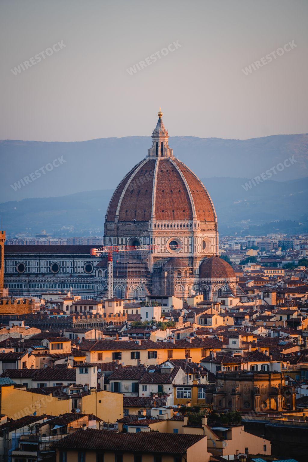 A vertical shot of the Cathedral of Santa Maria del Fiore and other buildings in Florence, Italy