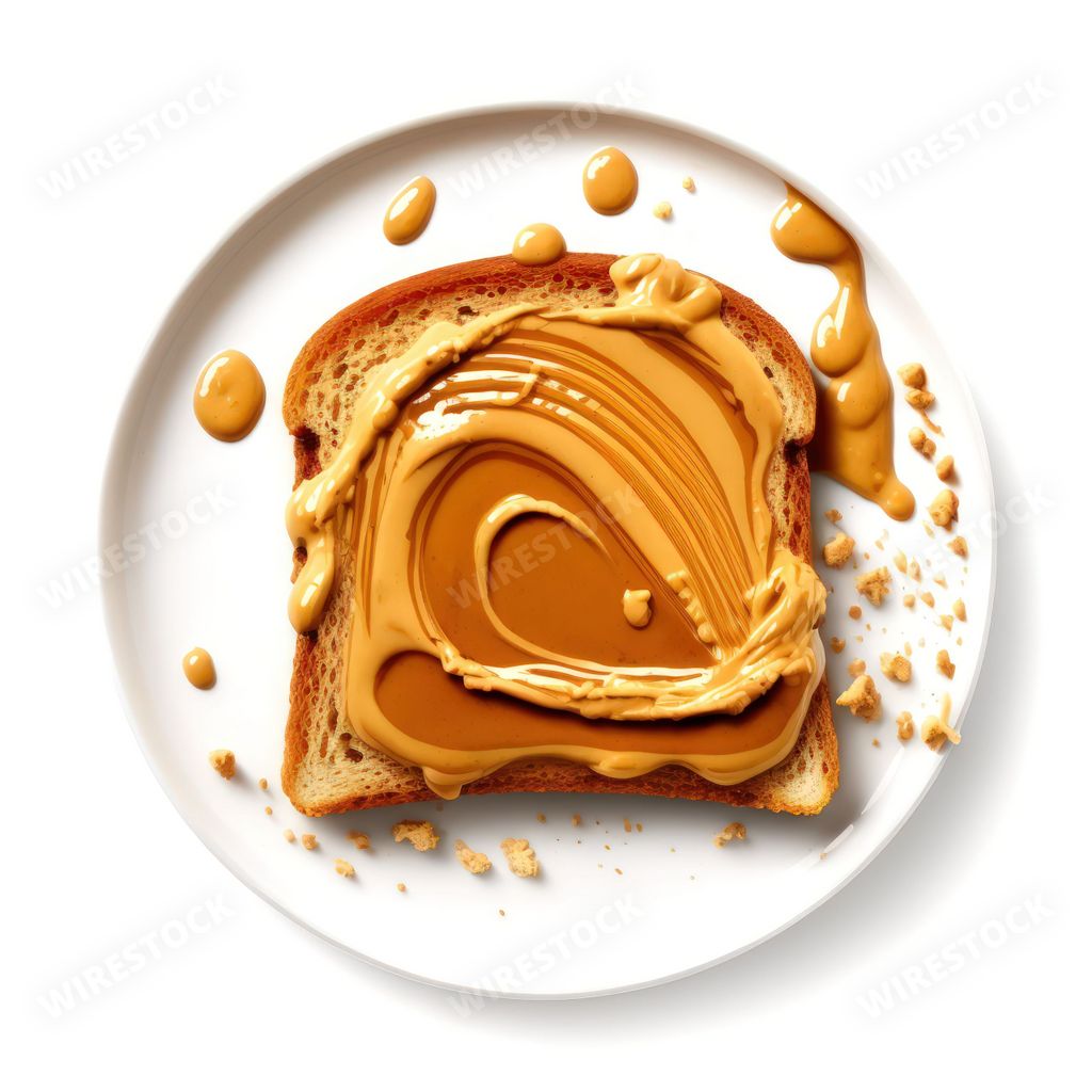 An AI generated illustration of a plate of freshly toasted bread with a generous layer of creamy peanut butter spread atop it