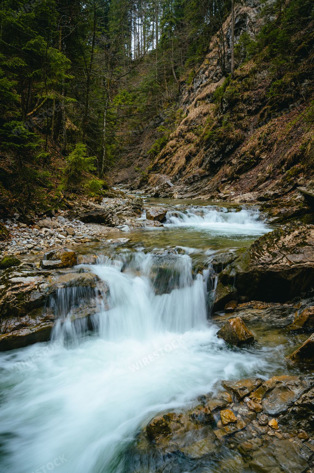 The Jenbach waterfall in Bad Feilnbach municipality, Bavaria, Germany, vertical