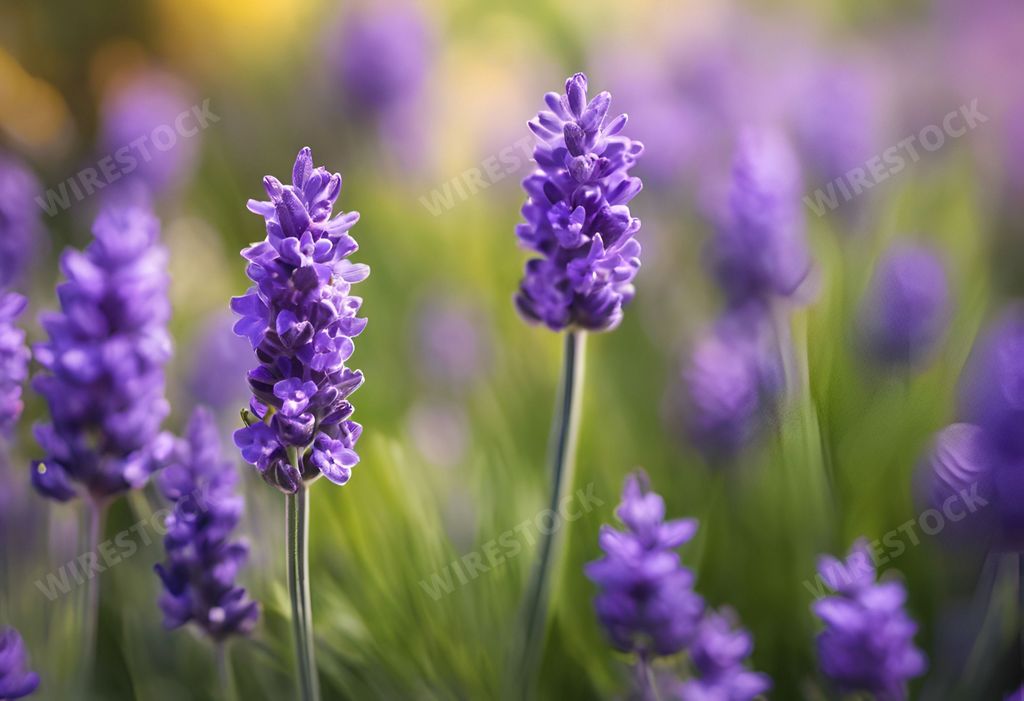 An AI generated illustration of A cluster of beautiful purple flowers growing in a grassy area, emerging from the center of the ground