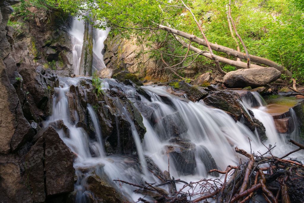 The beautiful waterfall in the forest. Hunter Creek Falls, Reno, Nevada, USA.