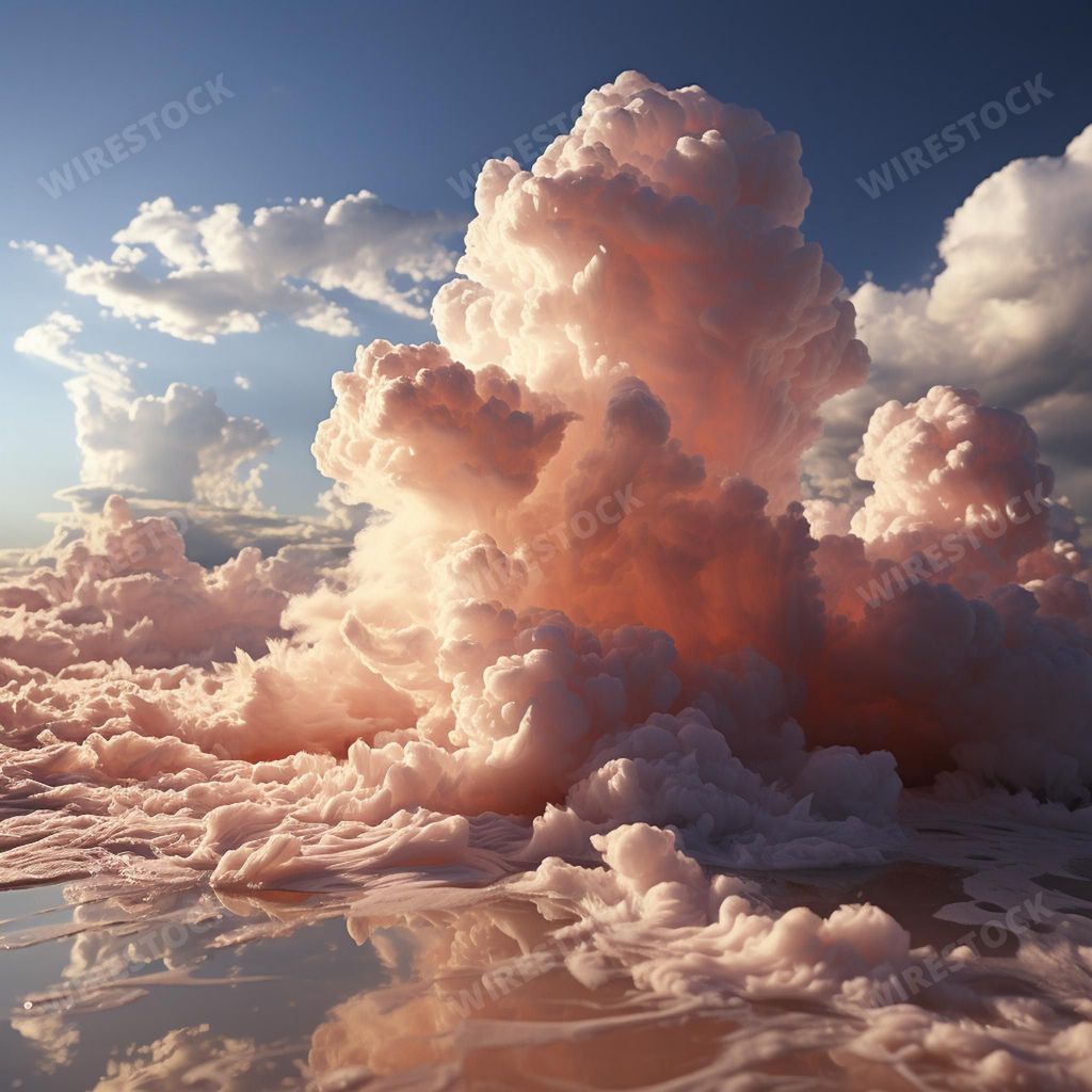 A breathtaking view of a pink-hued cloud formation at the beach during sunset, AI-generated.