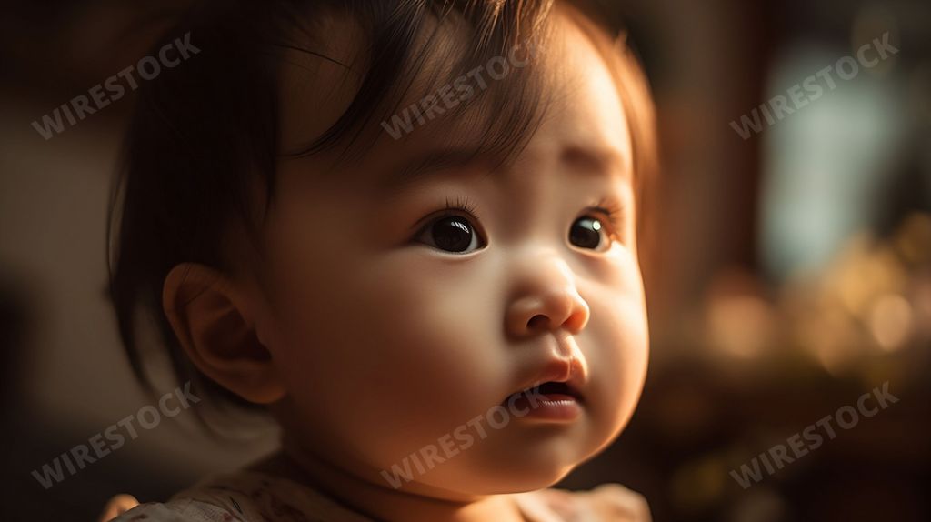 An AI generated illustration of an adorable Asian baby with chubby cheeks